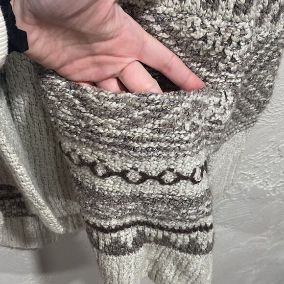 Lucky Brand Grey Cream and Brown Collared Open Front Wool Blend Cardigan- Medium - Picture 3 of 8